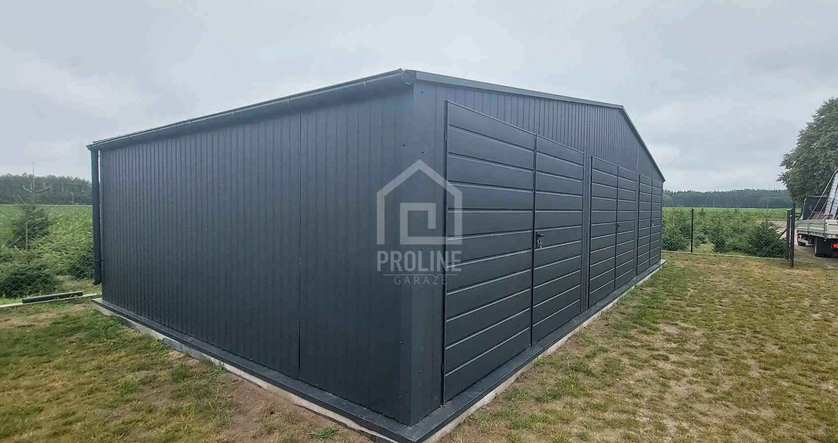 Garaż blaszany 10x6m 3x Brama Rynny Antracyt - Dach dwuspadowy PLG184 Wejherowo - zdjęcie 3