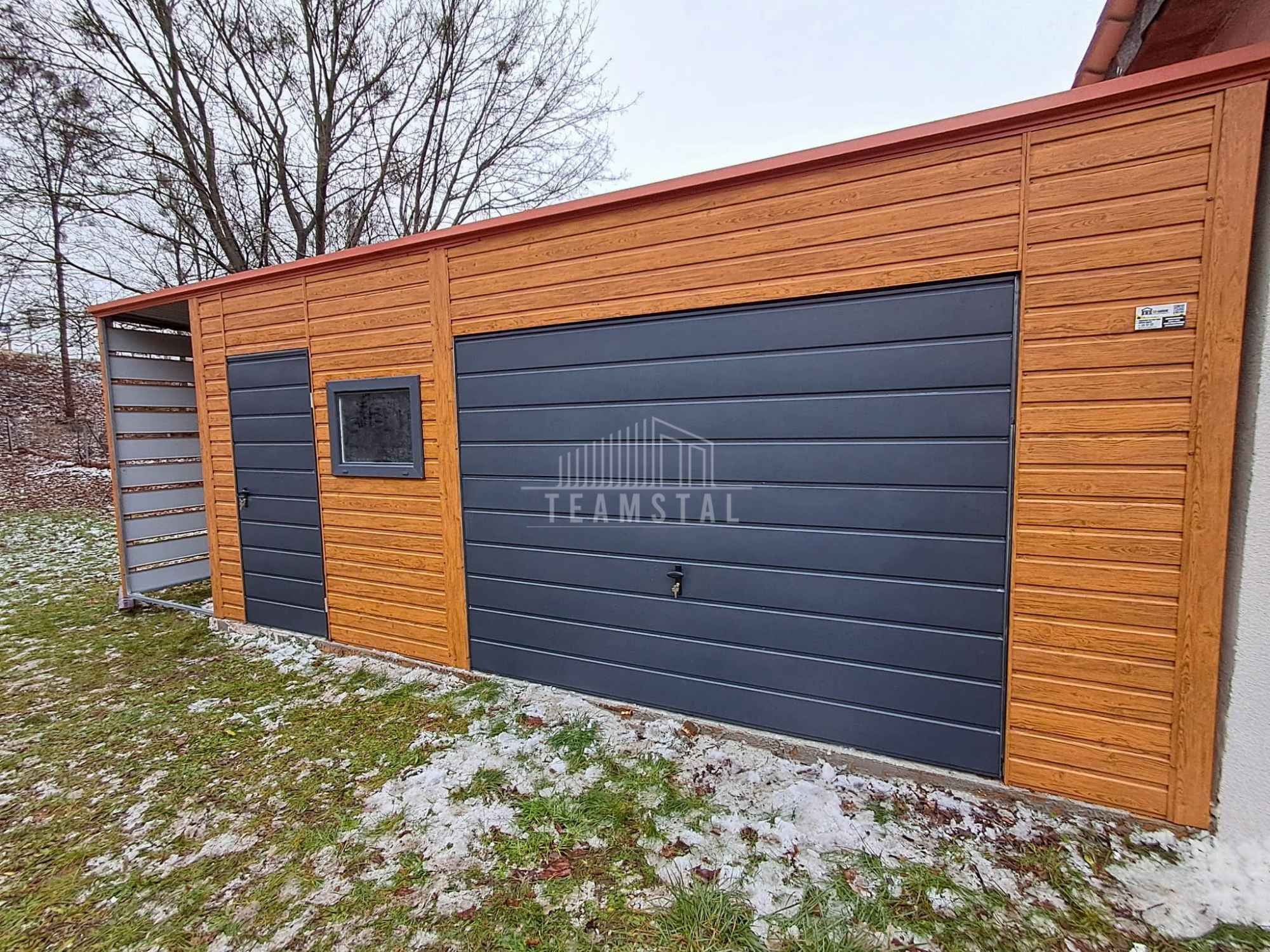 Garaż blaszany 6x6m + Wiata 1,5m Brama uchylna drzwi okno  dach TS1051 Elbląg - zdjęcie 4