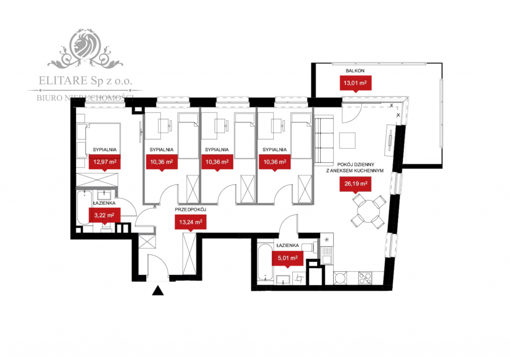 Apartament 91,91m2, 5 pokojowe z balkonem 13,01m2/ widok na rzekę Wrocław - zdjęcie 2