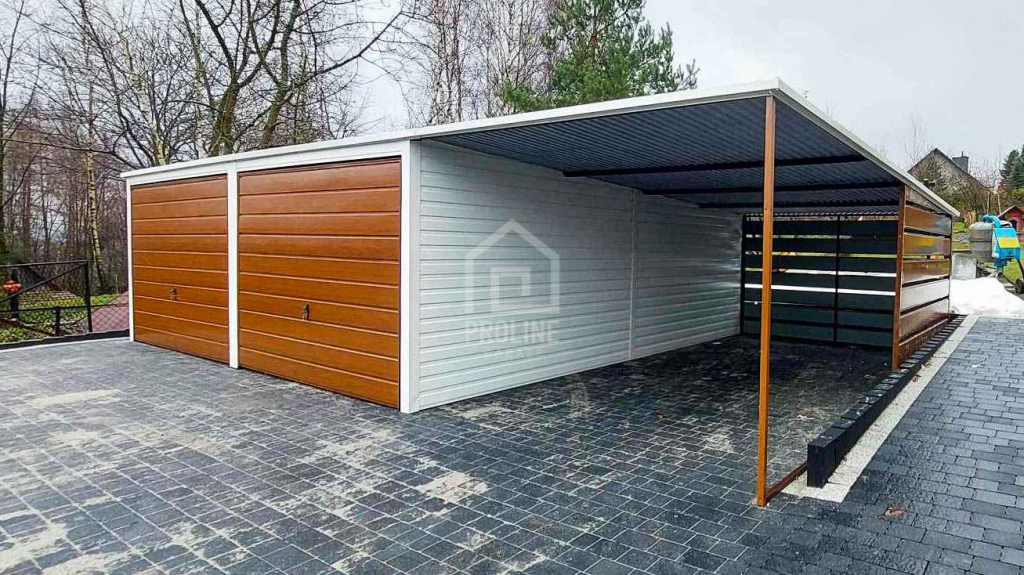 Garaż blaszany 6x6 + wiata 3,5 2x Brama  + drewnopodobny w tył PLG112 Jastrowie - zdjęcie 2