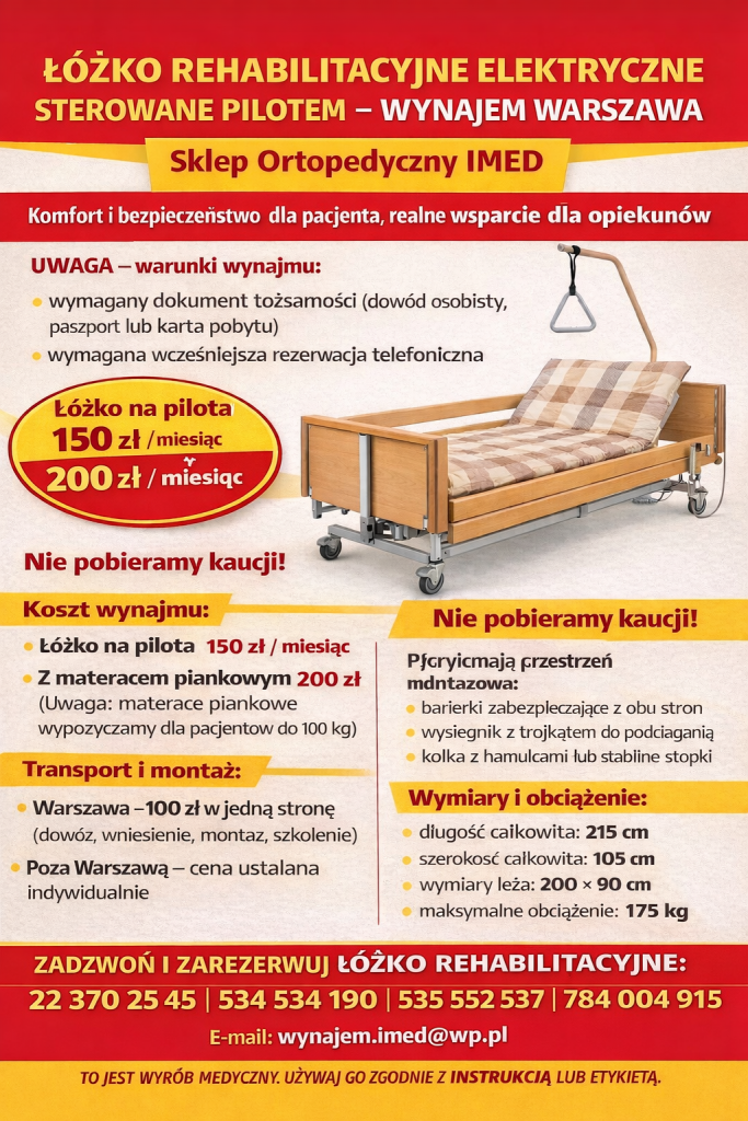 Łóżko rehabilitacyjne elektryczne sterowane pilotem – wynajem Warszawa Bemowo - zdjęcie 1