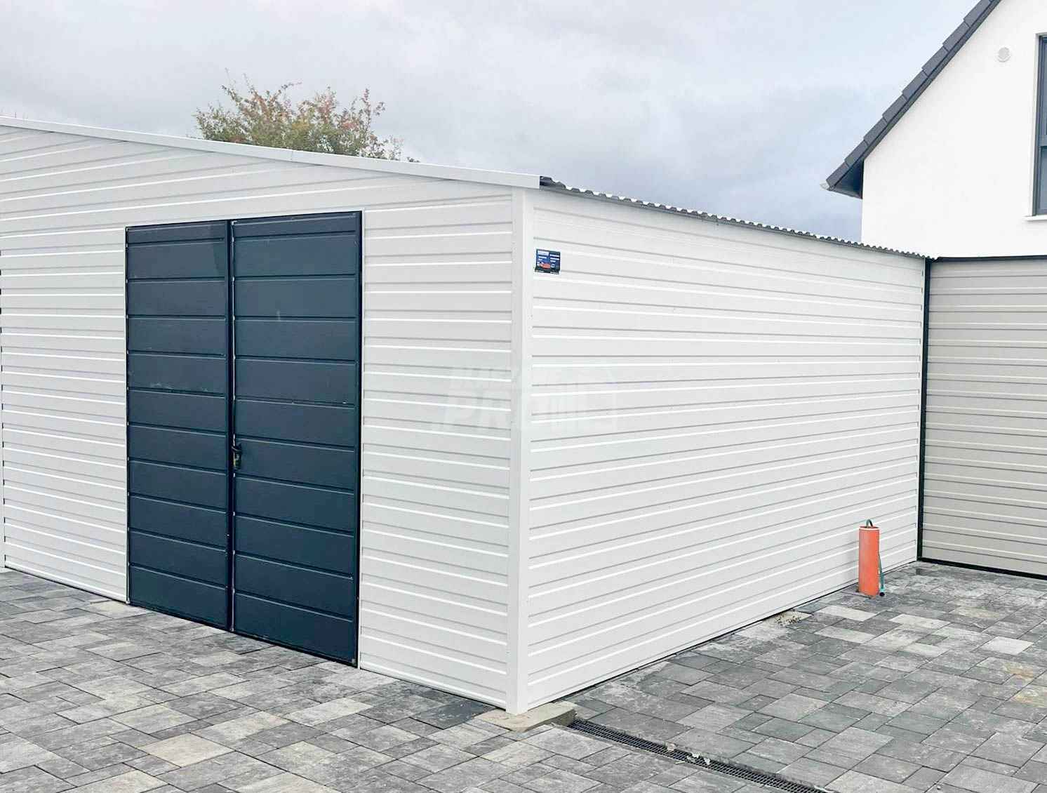 Garaż blaszany 8x4 drzwi  Biały + Antracyt  Dach dwuspadowy GP131 Wisła - zdjęcie 5