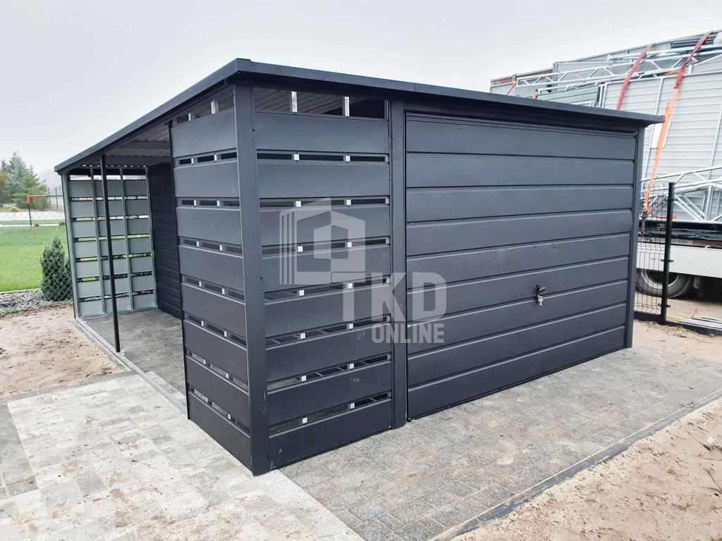 Garaż Blaszany 3x6 + wiata - Brama - Antracyt  dach spad w tył TKD83 Nowogard - zdjęcie 12