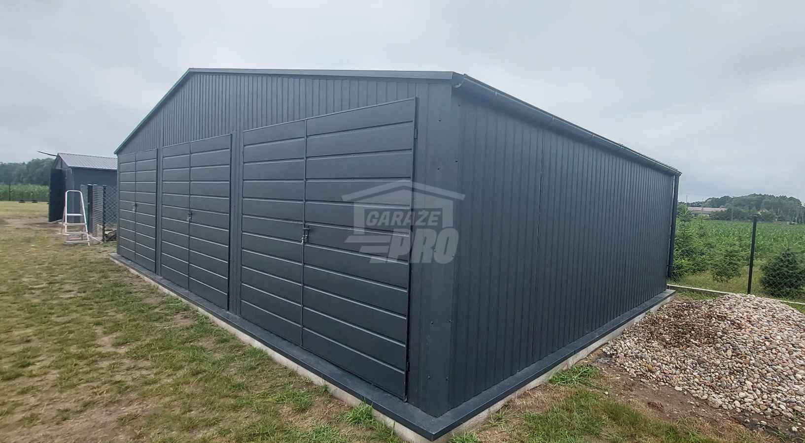 Garaż blaszany 10x6m - 3x Brama - Rynny - Antracyt - Dach GP601 Dobre Miasto - zdjęcie 4