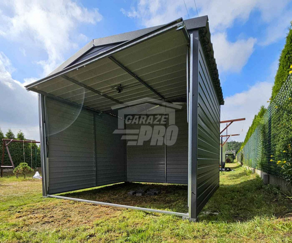 Garaż blaszany 3x3 Brama uchylna - antracyt - dach dwuspadowy GP628 Mrągowo - zdjęcie 2