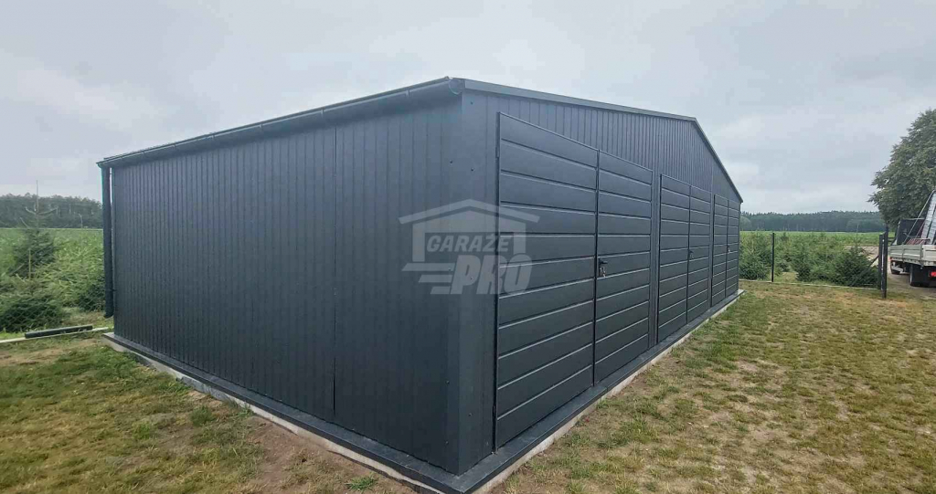 Garaż blaszany 10x6m - 3x Brama - Rynny - Antracyt - Dach GP601 Dobre Miasto - zdjęcie 3