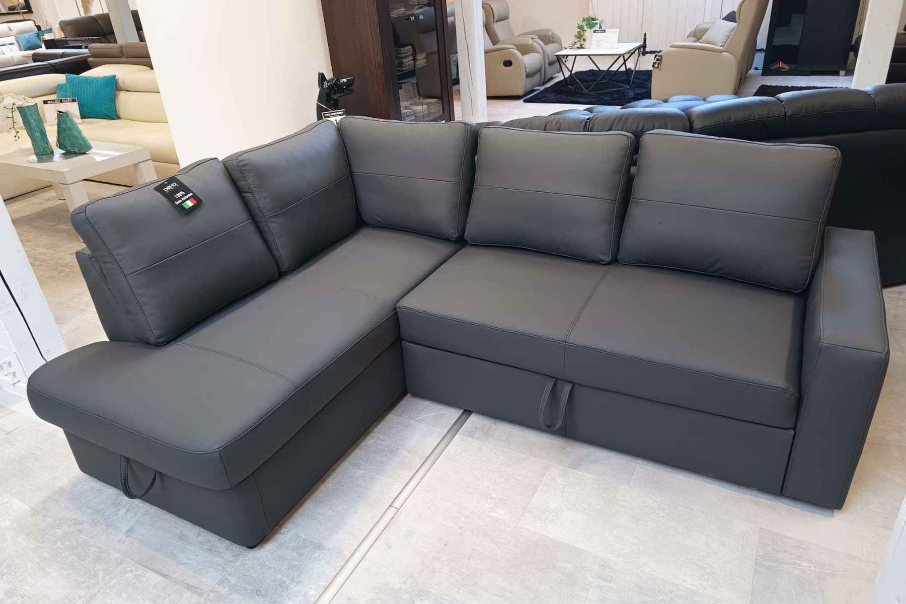 Narożnik Modern -20% skóra naturalna, pojemnik + spanie Piasek - zdjęcie 7