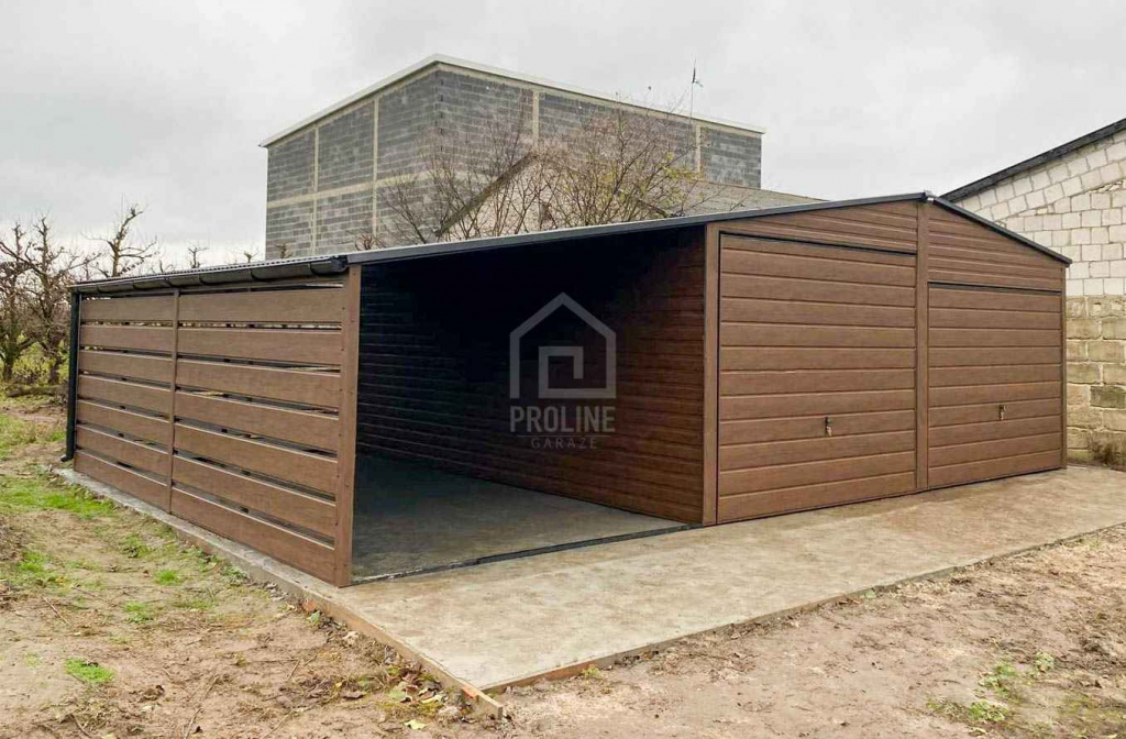 Garaż blaszany 6x6 + wiata 3x6 - 2x Brama rynny Dach dwuspad PLG111 Łuków - zdjęcie 3