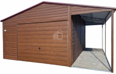 Garaż blaszany 4x6m + wiata 1,5m brama uchylna drzwi dach ID982