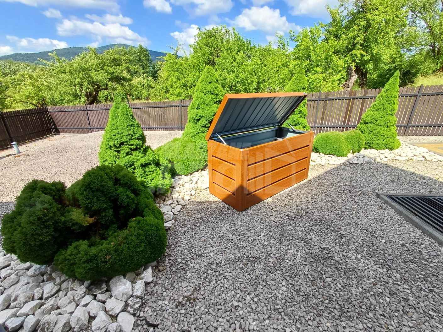 Skrzynia ogrodowa metalowa kufer 150x60x70cm  złoty dąb GP348 Przemyśl - zdjęcie 12