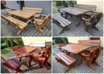 Meble drewniane malowane ogrodowe stół 2 ławki 2 fotele zestaw Tokarnia - zdjęcie 3