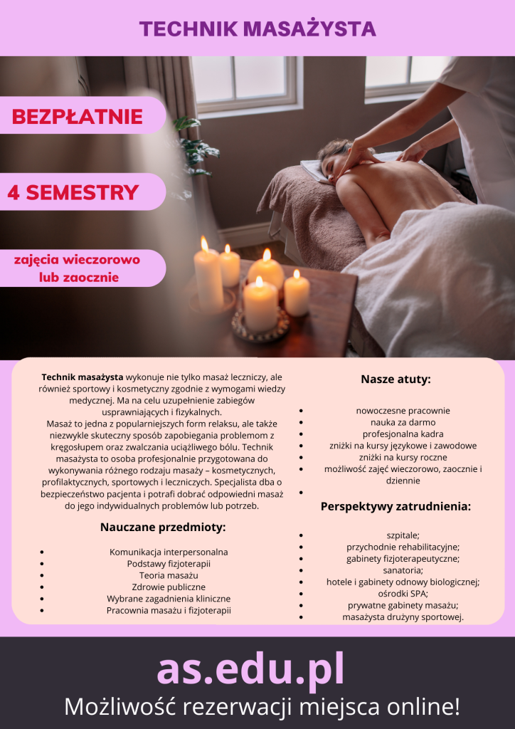 TECHNIK MASAŻYSTA - ZAWÓD W 2 LATA Suwałki - zdjęcie 1