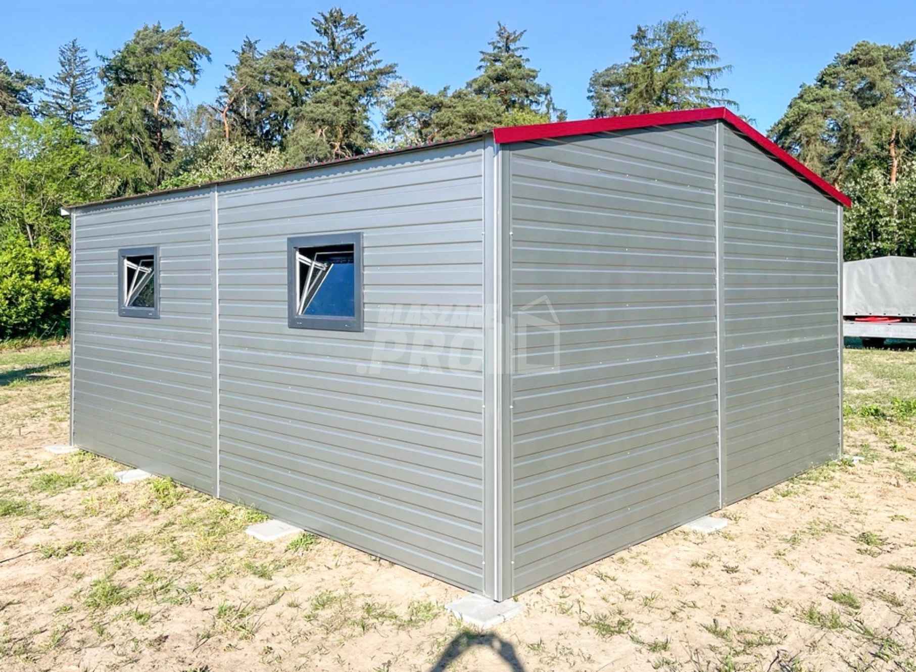 Garaż Blaszany 5,5x6m Brama Uchylna - Drzwi - 2x Okno - Srebrny GP415 Słupsk - zdjęcie 5