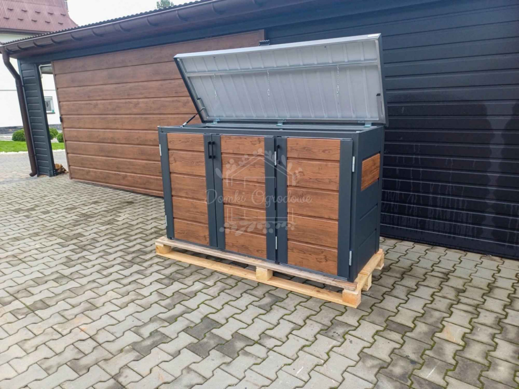 Zabudowa koszy na śmieci 177x65x110 cm 3x120L antracyt + orzech ID867 Grudziądz - zdjęcie 3