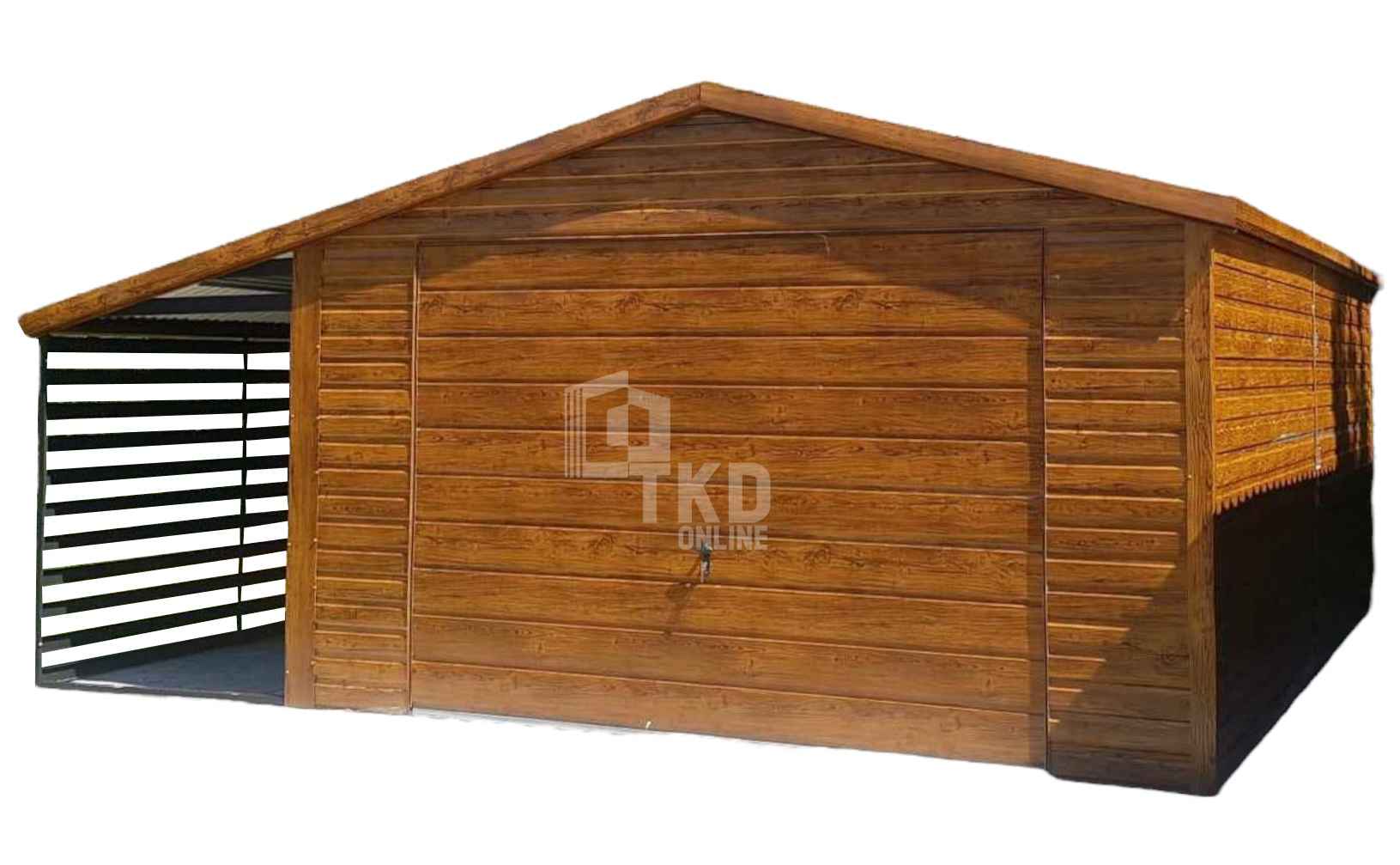 Garaż Blaszany 4x5 + wiata 1,5x5 Brama uchylna - jasny orzech TKD140 Żnin - zdjęcie 1