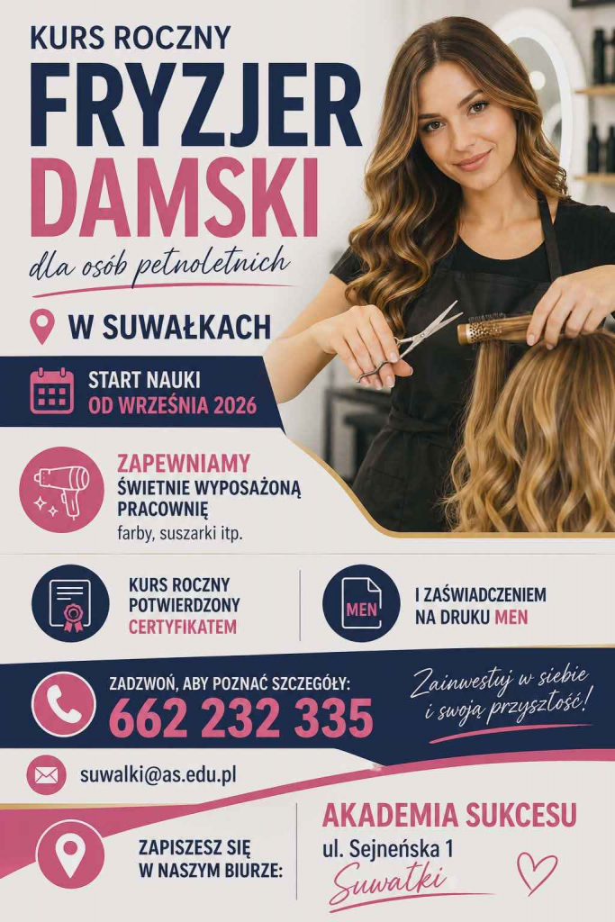 FRYZJER DAMSKI - ZAWÓD W ROK! Suwałki - zdjęcie 1