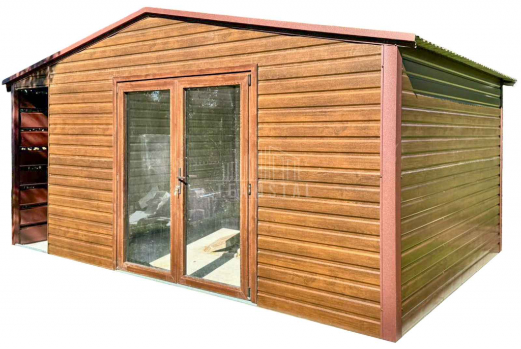 Schowek domek ogrodowy 5,5x4m wiata 0,5m drzwi szklane PCV dach TS1205 Nysa - zdjęcie 1