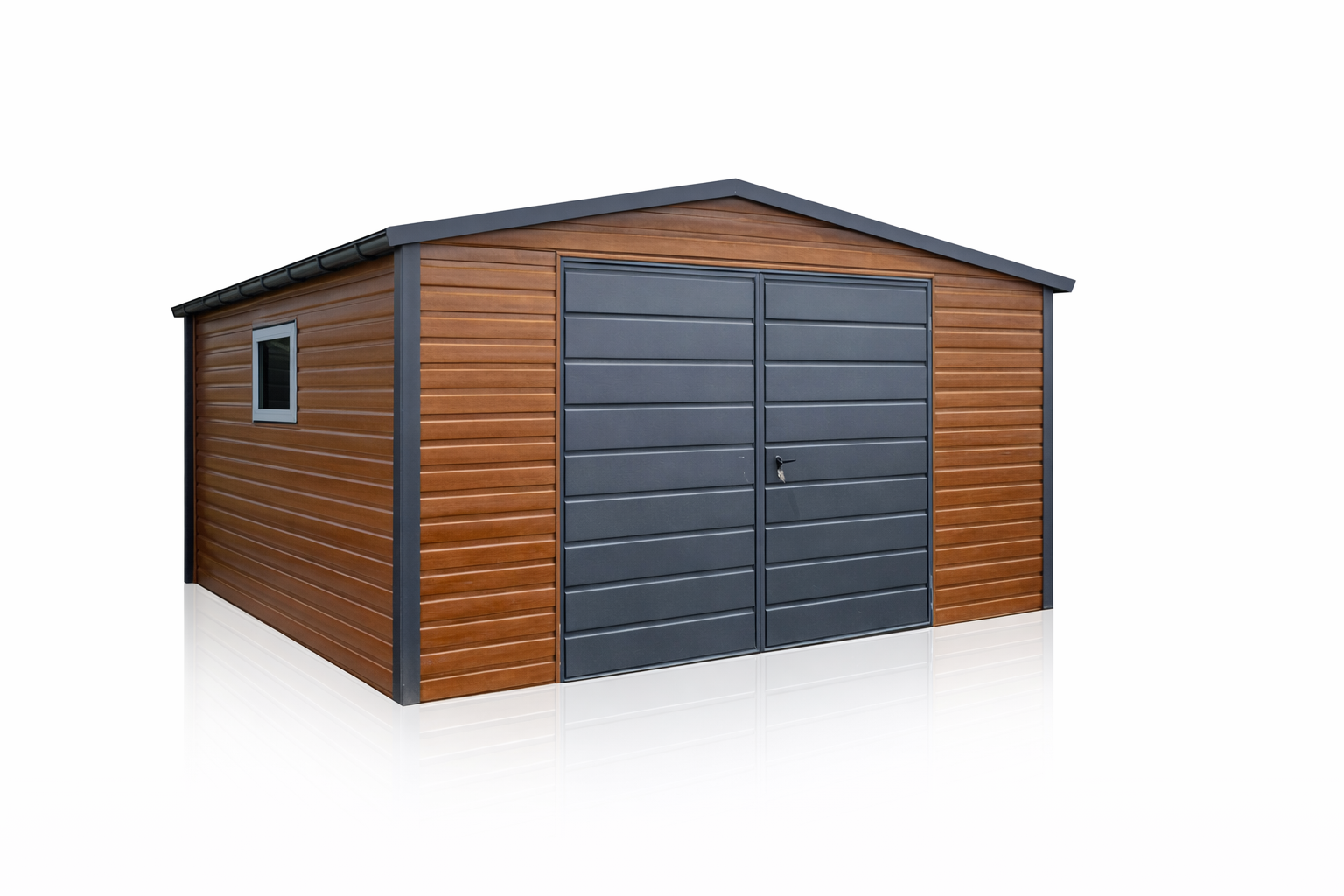 Garaż Blaszany dwuspadowy 4x5 Złoty Dąb + Ciemny Grafit Brama Kędzierzyn-Koźle - zdjęcie 2