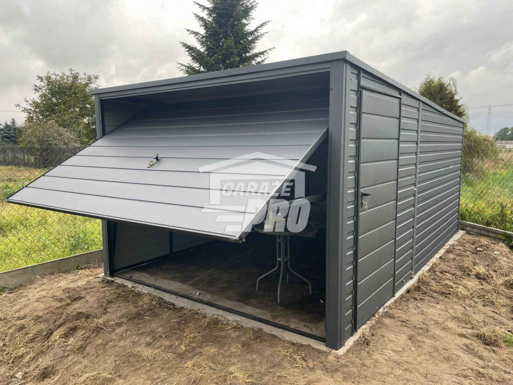 Garaż blaszany 3x5m Brama uchylna drzwi Antracyt Dach spad w tył GP229 Turek - zdjęcie 7