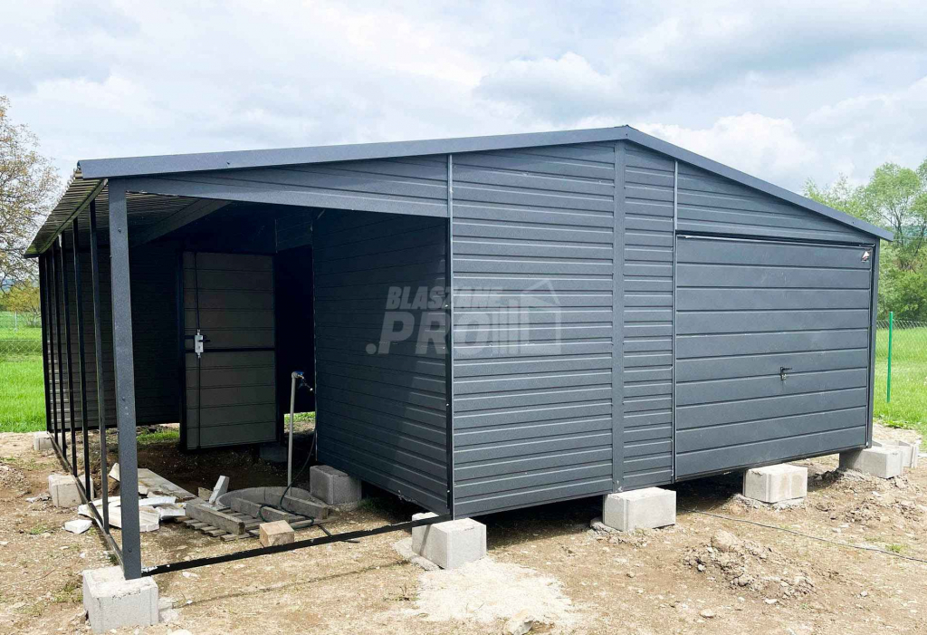 Garaż blaszany 5x6 wiata brama uchylna drzwi 2x okno Dach dwuspad GP91 Konin - zdjęcie 2