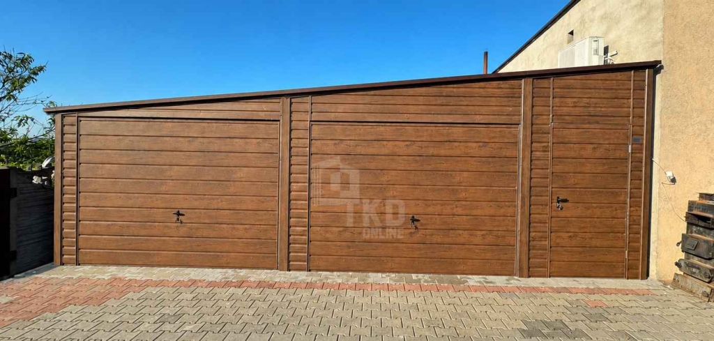 Garaż blaszany 8,5x6 m 2x brama drzwi dach spad na bok rynny TKD464 Stargard - zdjęcie 2