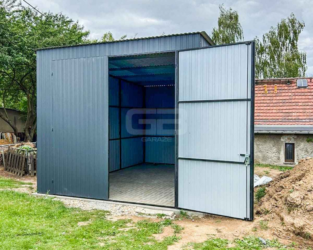 Garaż Blaszany - 4x6m - Brama Dwuskrzydłowa  - Antracyt - Dach GB128 Gniezno - zdjęcie 3