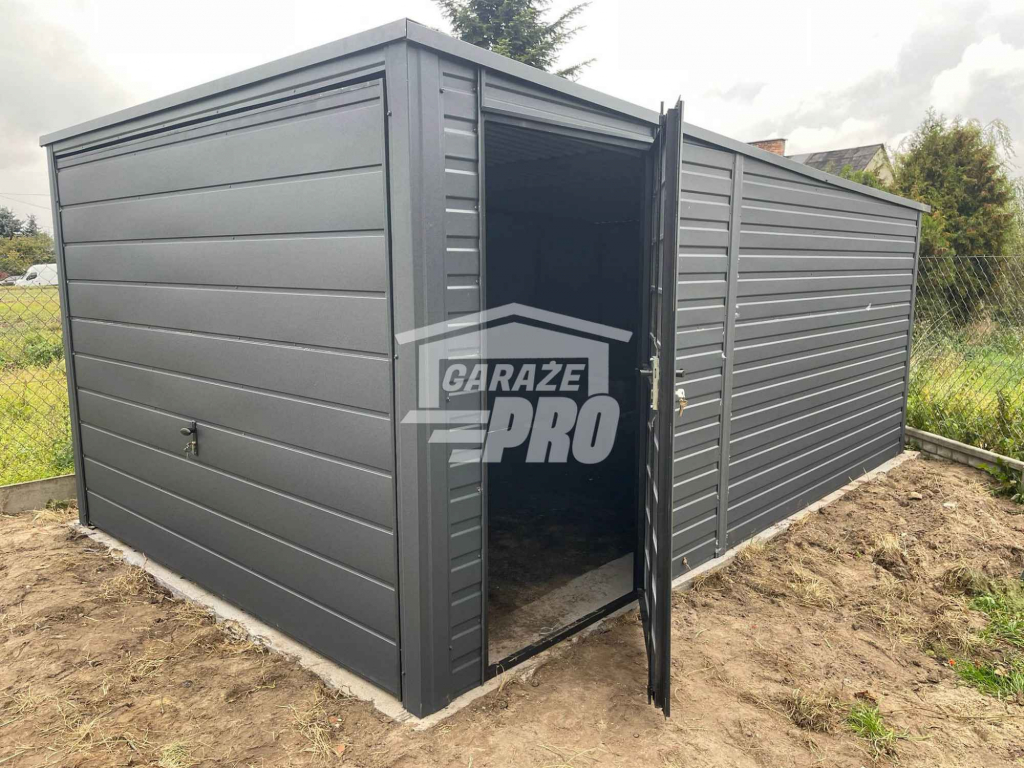 Garaż blaszany 3x5m Brama uchylna drzwi Antracyt Dach spad w tył GP229 Turek - zdjęcie 3