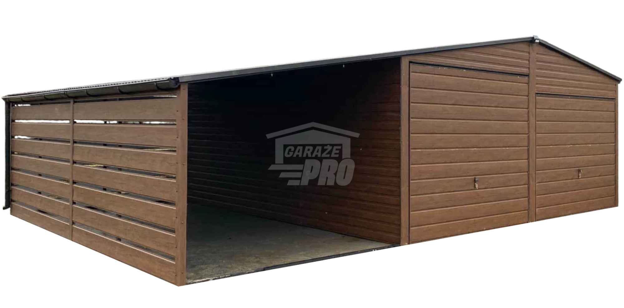 Garaż blaszany 6x6m wiata 3m 2x Brama drewnopodobny Dach rynny GP657 Chodzież - zdjęcie 1
