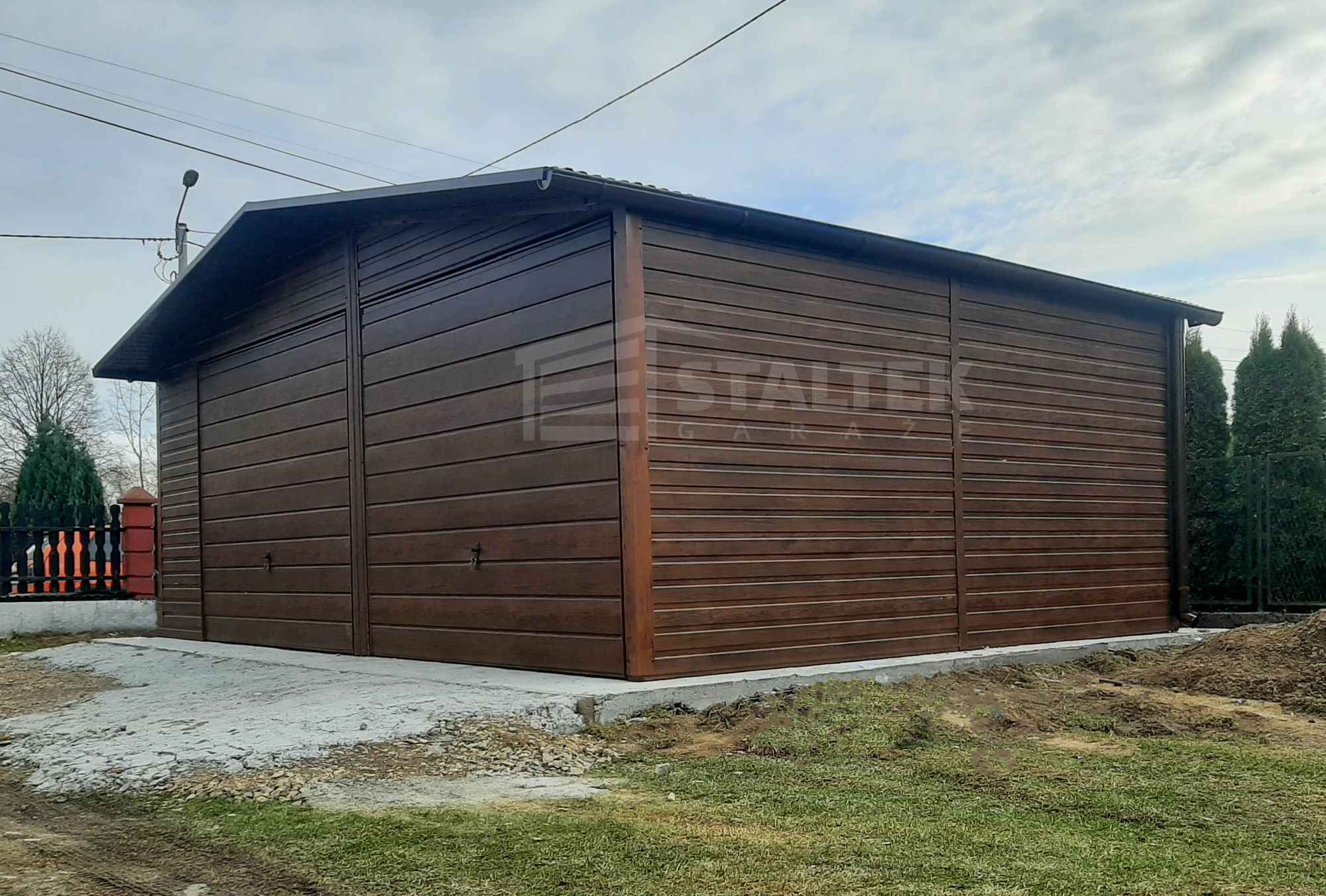 Garaż blaszany 7x6m 2x Brama  drewnopodobny Dach  rynny ST165 Kalisz - zdjęcie 6