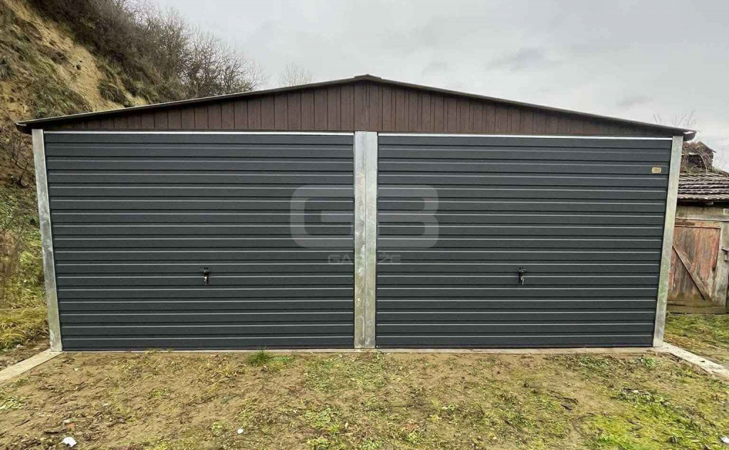 Garaż blaszany 6x5,8m 2x Brama uchylna drewnopodobny rynny dach GB178 Hajnówka - zdjęcie 5
