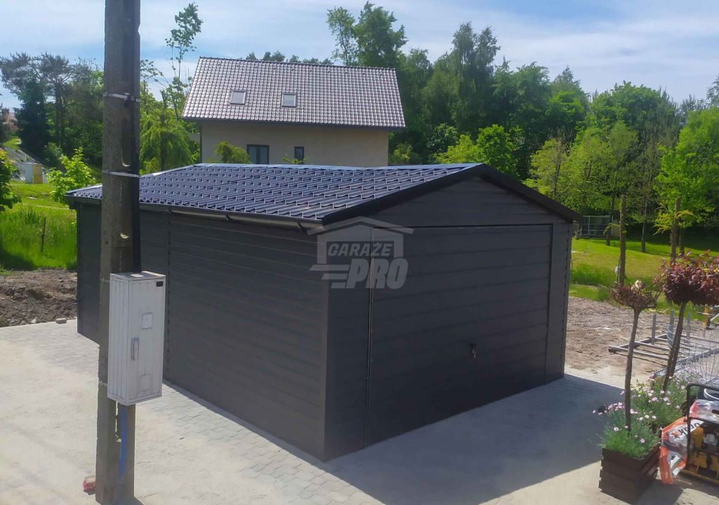 Garaż blaszany 4x6m - Brama uchylna - Blachodachówka  rynny dach GP583 Nysa - zdjęcie 3