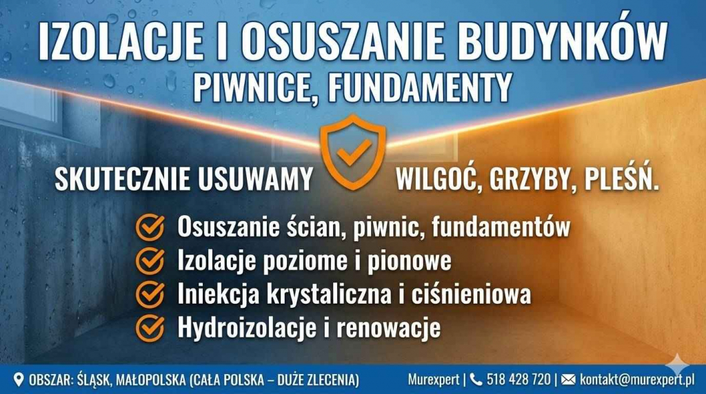 Izolacje i osuszanie budynków - piwnice, fundamenty | Śląsk, Małopolsk Bielsko-Biała - zdjęcie 1