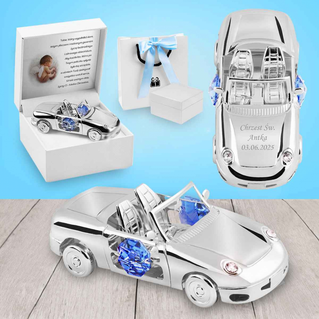 Srebrne Auto Niebieskie - pamiątka na chrzest,roczek Grunwald - zdjęcie 1
