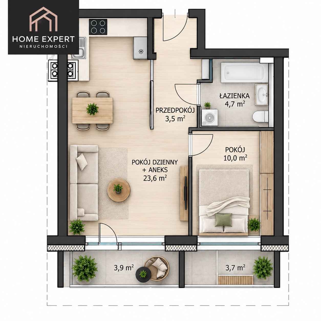2pok, 43met, okolice Sobieskiego BALKON/KOMÓRKA/GARAŻ (Wrocław) Psie Pole - zdjęcie 5