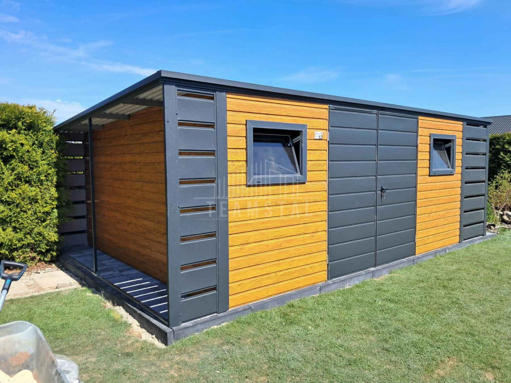 Schowek domek ogrodowy 4,5x3m + wiata 0,5m brama drzwi 2x okno TS1101 Żnin - zdjęcie 2