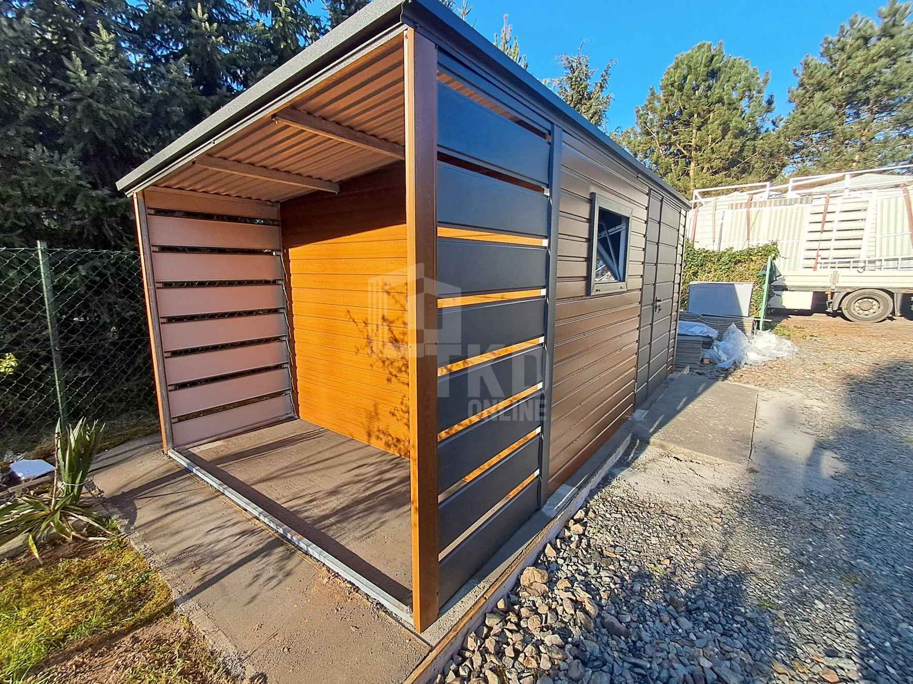 Schowek - domek ogrodowy 4x2,5m + wiata 1m  brama okno dach  TKD390 Dobre Miasto - zdjęcie 5