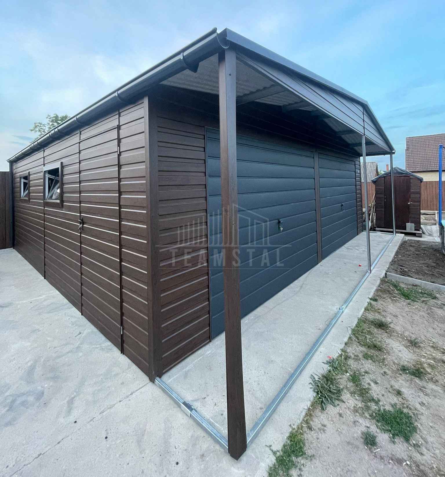 Garaż blaszany 8x6m 2x brama uchylna drzwi 4x okno  dach rynny TS1325 Chojnice - zdjęcie 3