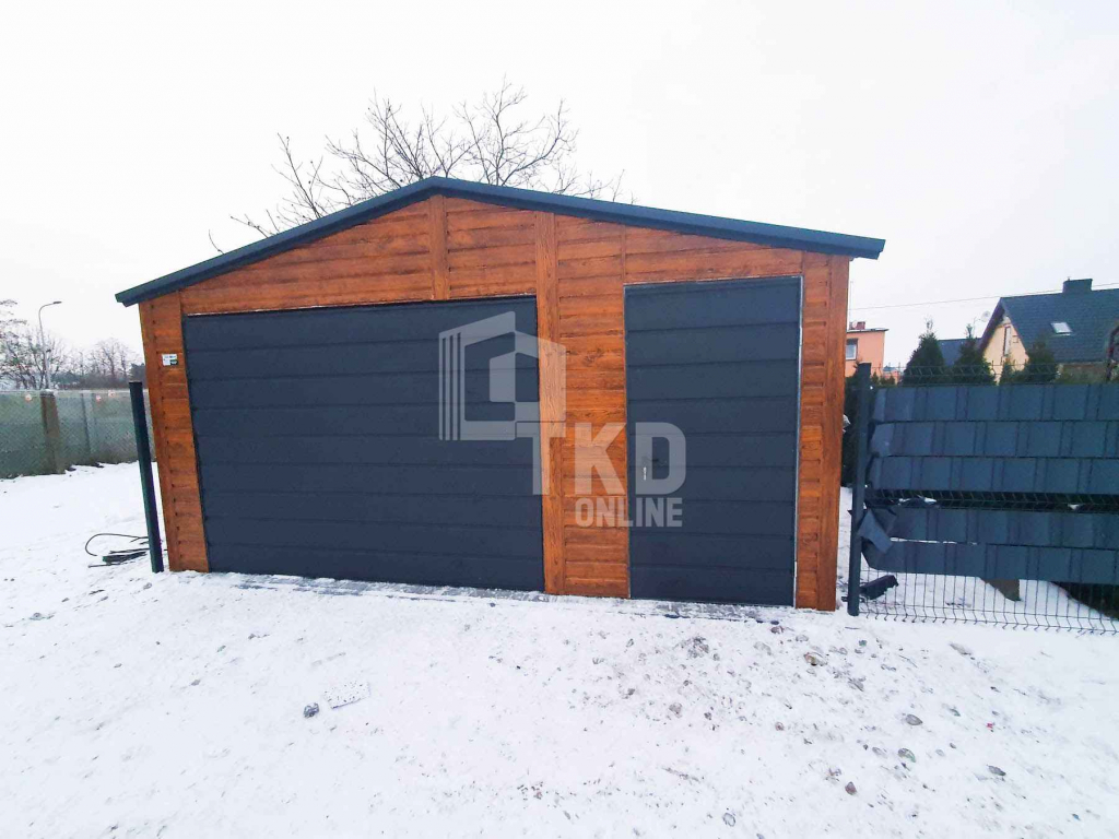 Garaż Blaszany 5x5 Brama - drzwi 2x okno jasny orzech  Antracyt TKD90 Mrągowo - zdjęcie 5