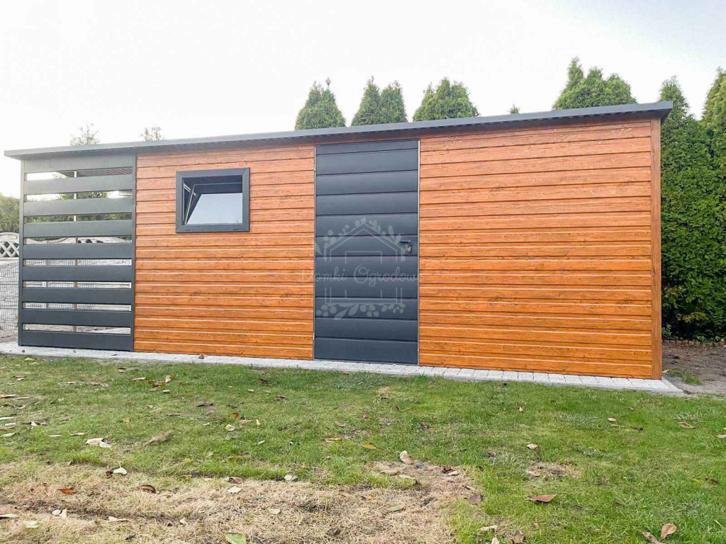 Domek ogrodowy 5x3,5m + wiata 1,5m  orzech antracyt  spad w tył ID783 Kościerzyna - zdjęcie 6