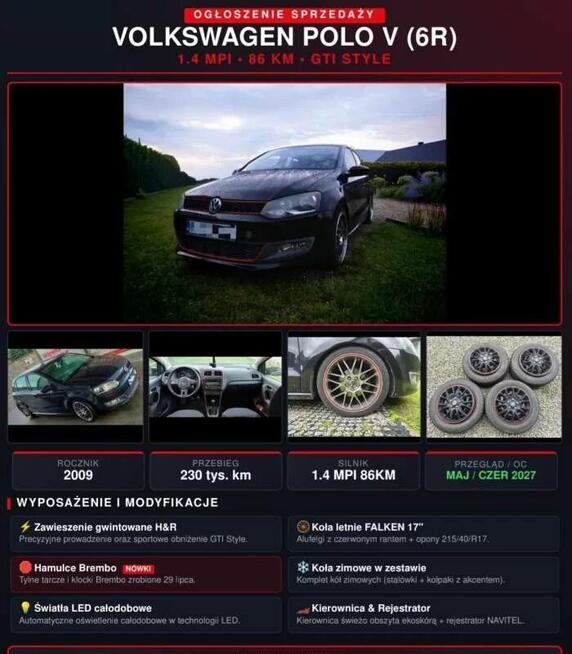 VW POLO V 6R 1.4 MPI 86KM GTI style Kadcza - zdjęcie 2