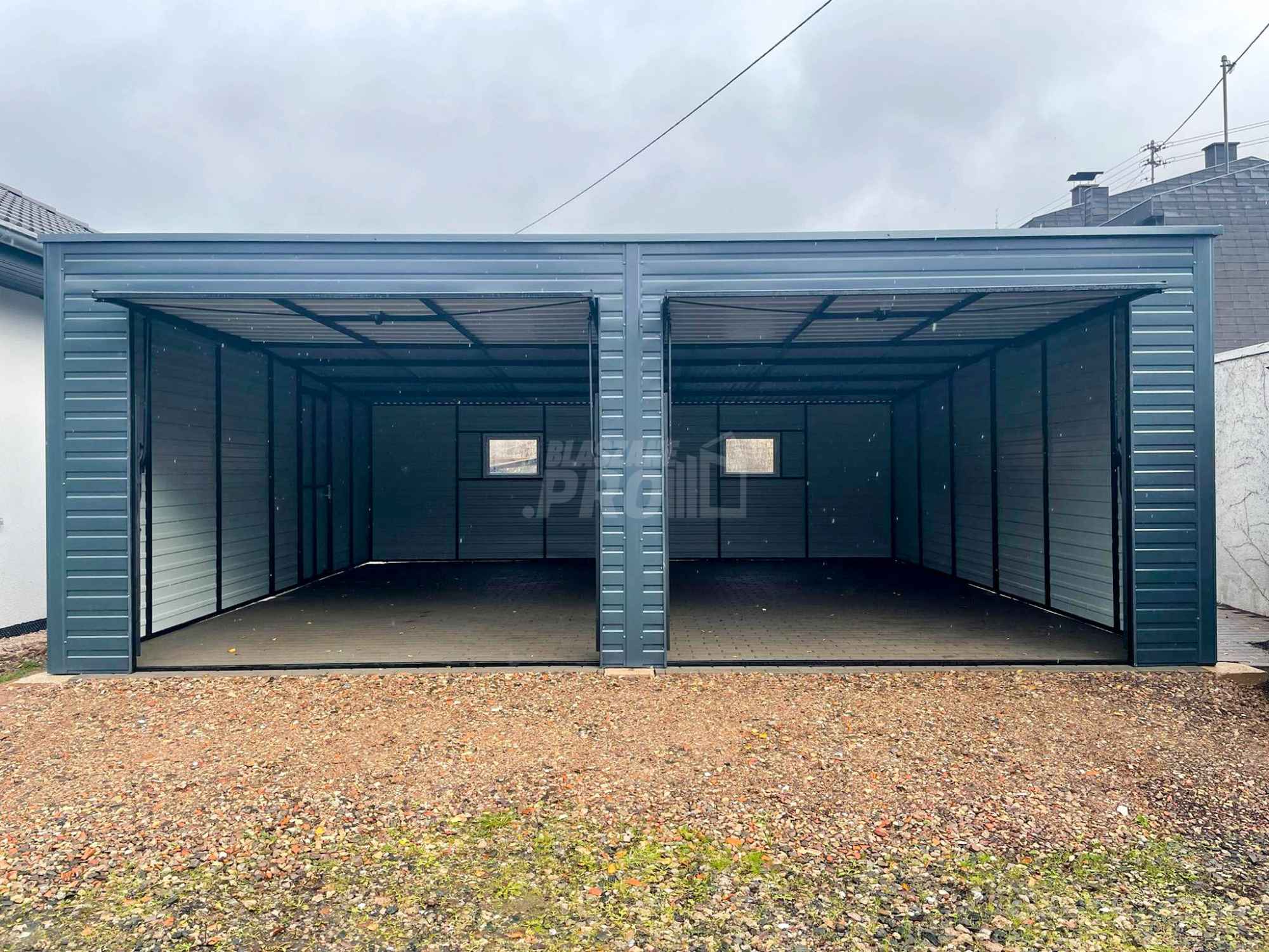 Garaż blaszany 7x6 2x Brama uchylna + drzwi antracyt spad w tył GP161 Niepołomice - zdjęcie 6