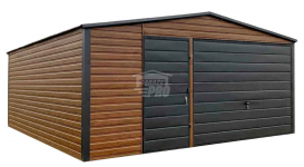 Garaż blaszany 5x6m Brama uchylna drewnopodobny dach dwuspadowy GP591