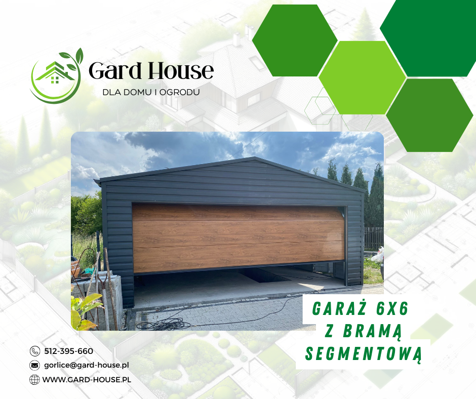 Garaż blaszany 6x6 m z bramą segmentową 5x2 m i dachem dwuspadowym Nowy Sącz - zdjęcie 1