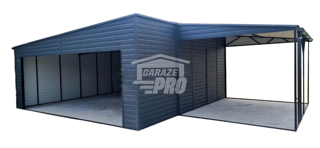 Garaż blaszany 7x6 + wiata + drzwi  Antracyt  Dach dwuspadowy GP128 Rybnik - zdjęcie 1
