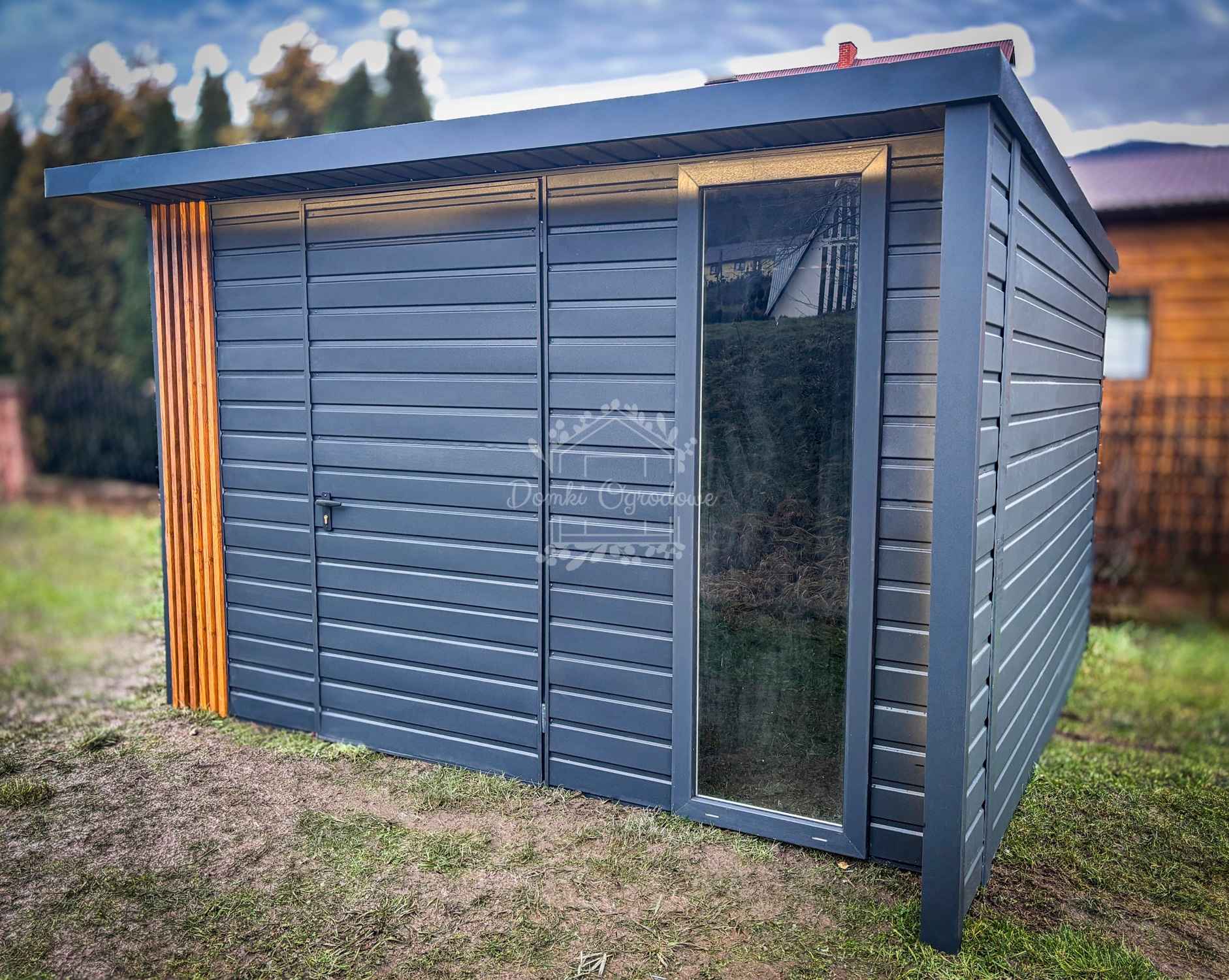 Schowek  Domek ogrodowy PREMIUM 3x3m + wiata Dekor  Antracyt  ID904 Szczecin - zdjęcie 6