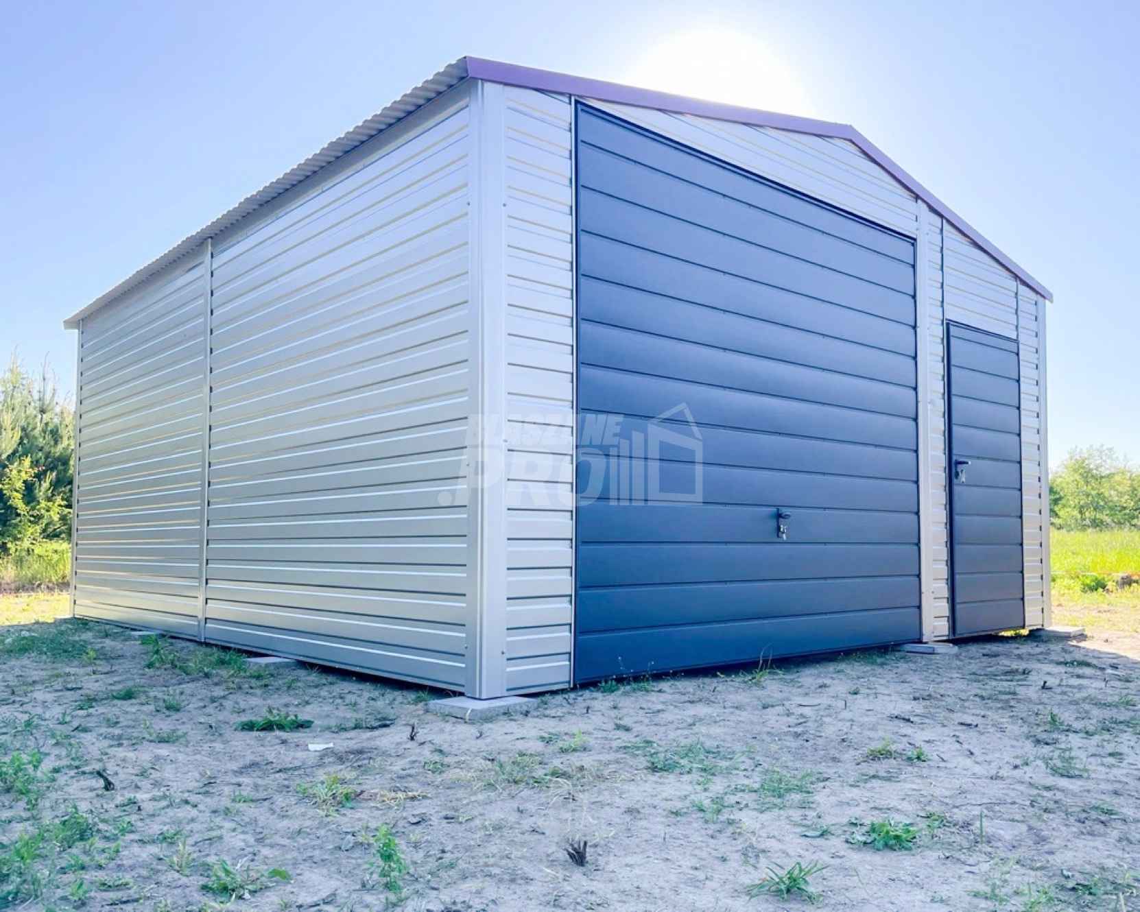 Garaż Blaszany 5,5x6m Brama Uchylna - Drzwi - 2x Okno - Srebrny GP415 Słupsk - zdjęcie 4