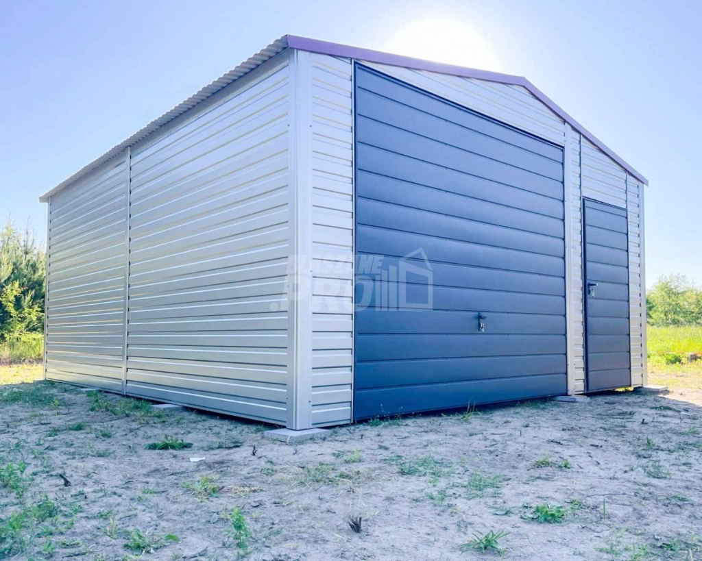 Garaż Blaszany 5,5x6m Brama Uchylna - Drzwi - 2x Okno - Srebrny GP415 Słupsk - zdjęcie 4