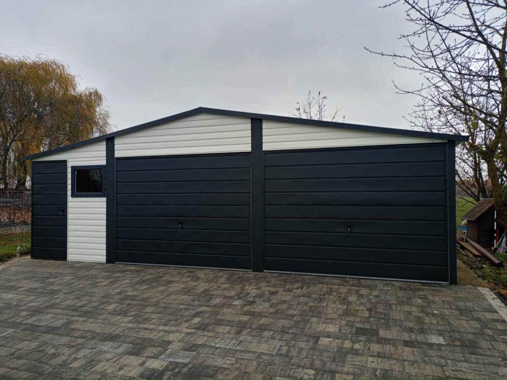 Garaż blaszany 8×6 Dach dwuspadowy, Bramy uchylne, Biały + Grafit Toruń - zdjęcie 2