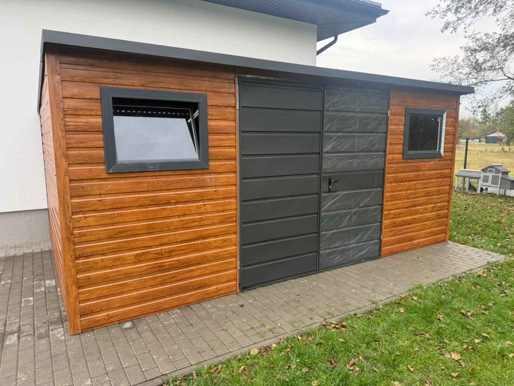 Domek Schowek Ogrodowy 5×4 złoty dąb + ciemny grafit mat PREMIUM Kielce - zdjęcie 1