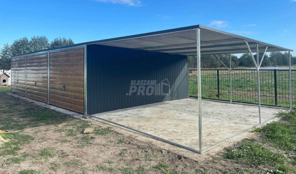 Garaż blaszany 9x6 + wiata 3x6 3x Brama uchylna spad w tył  GP226 Konin - zdjęcie 9